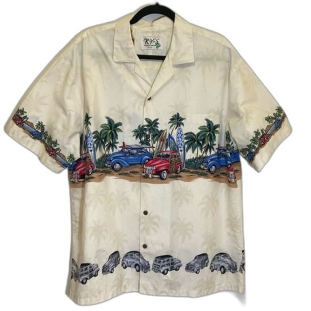 Ky’s - Vintage Hawaiian Shirt Palms Classic Cars - size XL